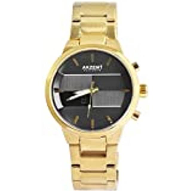 Akzent Exklusiv herrklocka analog digital antracit grå guld rostfritt stål kvarts negativ display ljus kronograf sport larm ljus stoppur datum AnaDigi armbandsur månadsvisning stegräknare