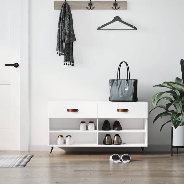 Khris 8 Pair Shoe Storage Bench - High Gloss White (55cm H X 102cm W X 35cm D)