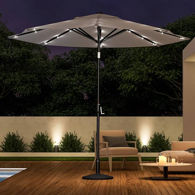 Outdoor Lighted Parasol Garden Cantilever Umbrella with no base - Light Grey