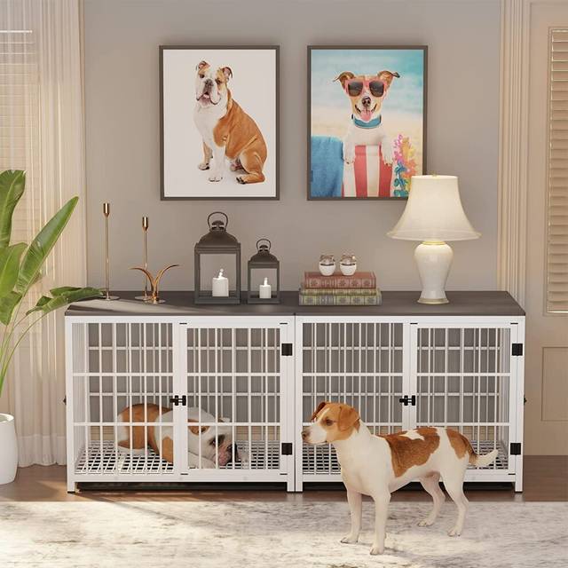 (White, Extra Large 107 x 71 x 81cm) Heavy Duty Dog Kennel Wooden Dog Crate Puppy Cage End Table