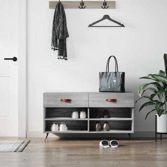 Khris 8 Pair Shoe Storage Bench - Grey Sonoma (55cm H X 102cm W X 35cm D)