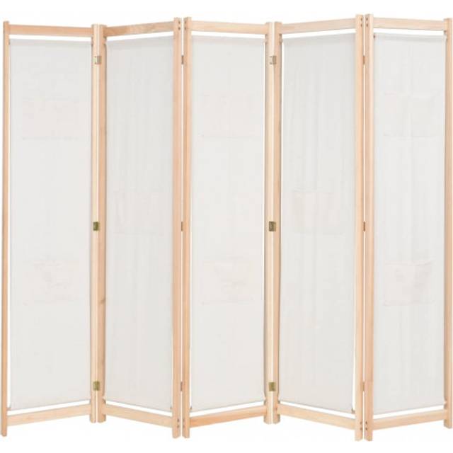 vidaXL 5-Panel Room Divider Cream 200x170x4 cm Fabric