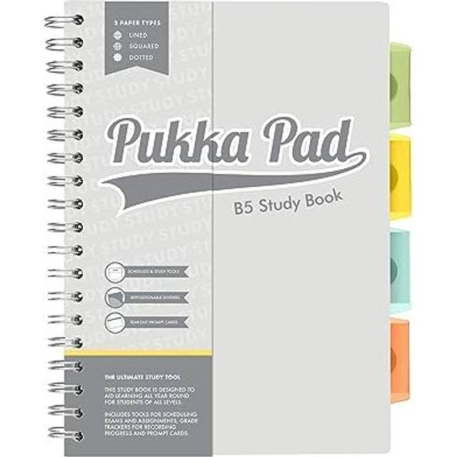 Pukka Pads Study Book B5 4 Coloured Dividers & Revision Cards Grey