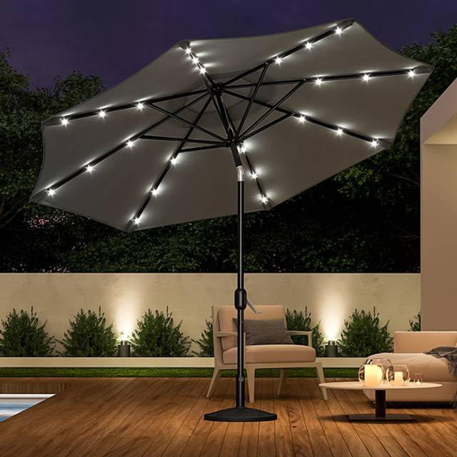 Cantilever Garden Parasol with Resin Base and 24 LED Lights - Dark Grey
