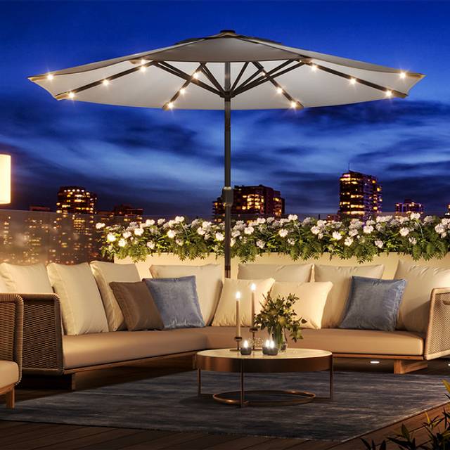 Cantilever Garden Parasol with Resin Base and 24 LED Lights - Light Grey
