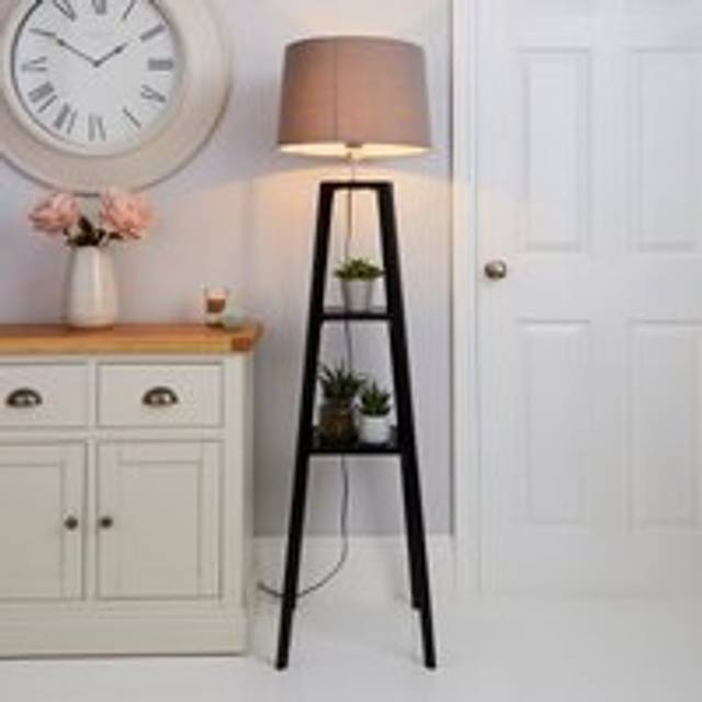 Beaumont Plant Stand Wooden Floor Lamp - Black