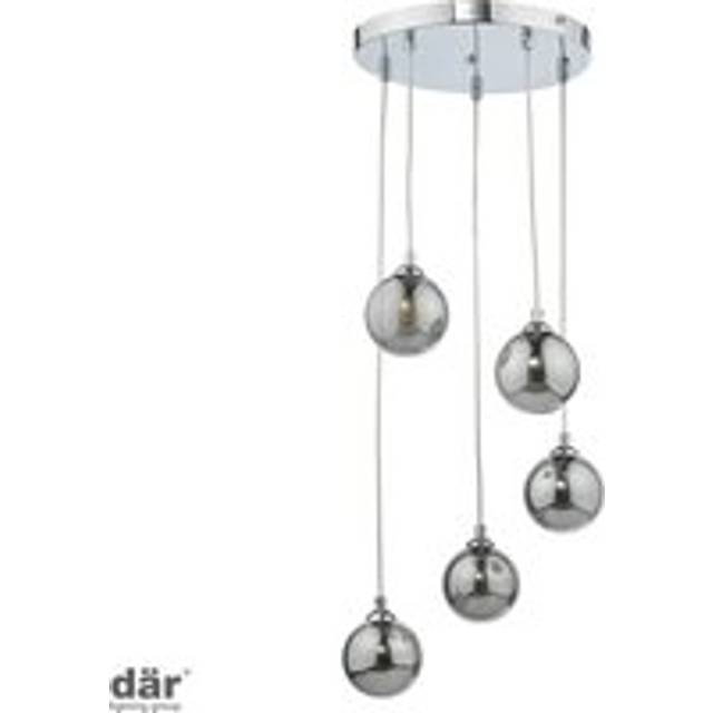 dar lighting Fed0550-01 Federico 5 Light Cluster Pendant Polished Chrome Smoked Glass