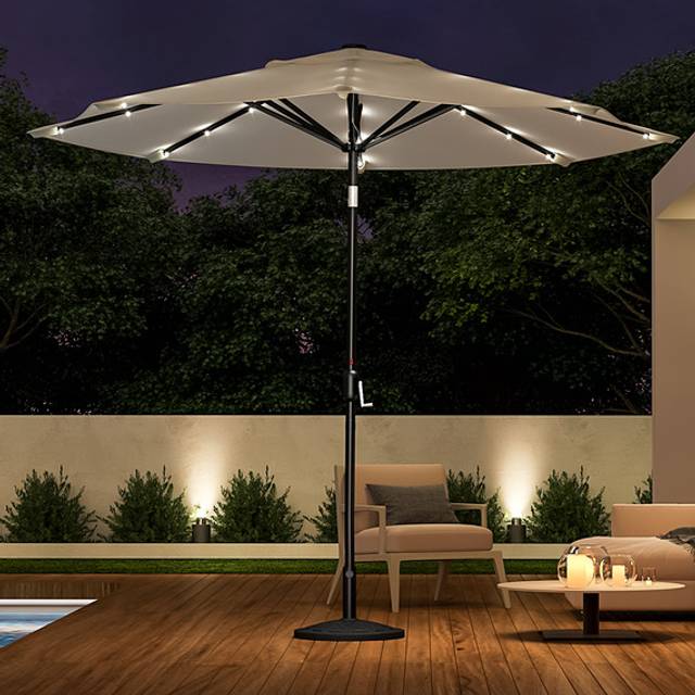 Cantilever Garden Parasol with Resin Base and 24 LED Lights - Beige - White