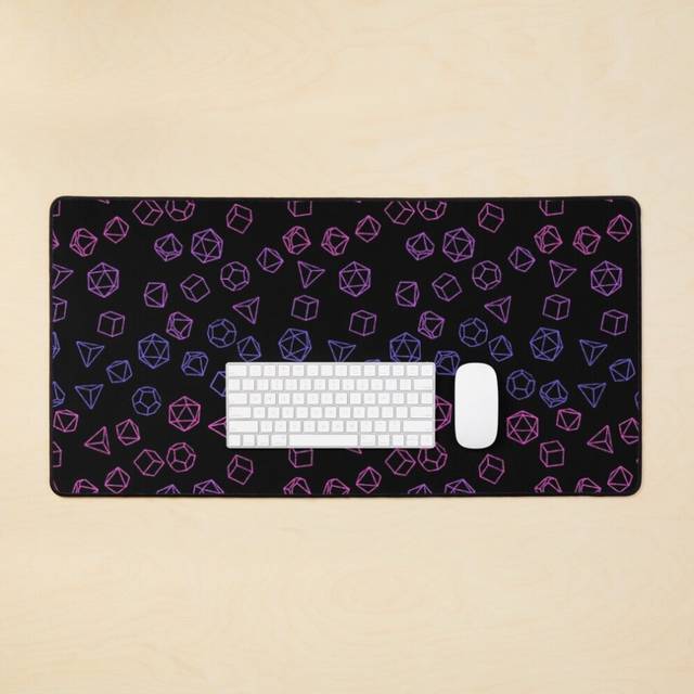 Desk Mat DnD Dice Bi Flag Pattern Large Gaming Mouse Pad 35x16 inch