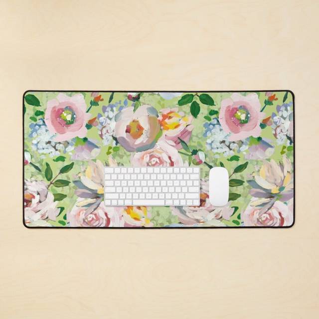 Desk Mat Van Gogh Roses Pattern Green Large Gaming Mouse Pad 35x16 inch