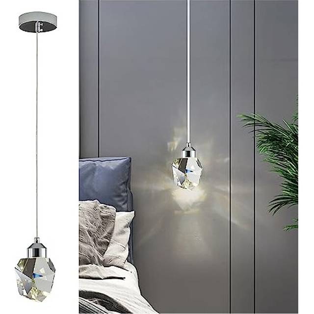 Modern Crystal Pendant Light, 3-Color LED Crystal Pendant Light, Adjustable Height Chrome Silver Ceiling Hanging Pendant Lamp, for Kitchen Island