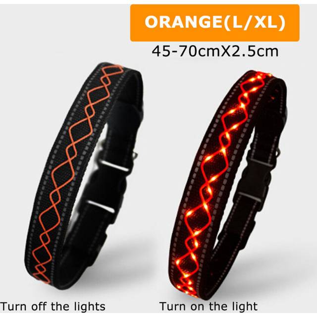 (Orange) LED Dog Pet Collar Flashing Luminous Safety Night Light Flashing Adjustable