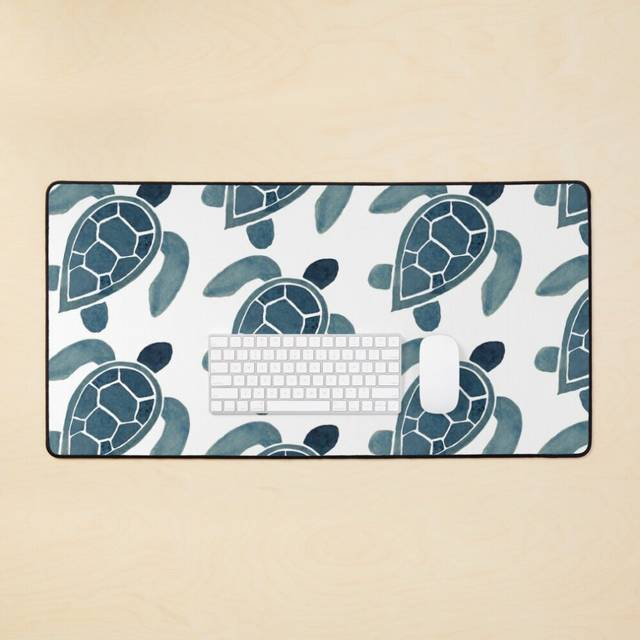 Desk Mat Blue watercolour sea turtle Large Gaming Mouse Pad 35x16 inch