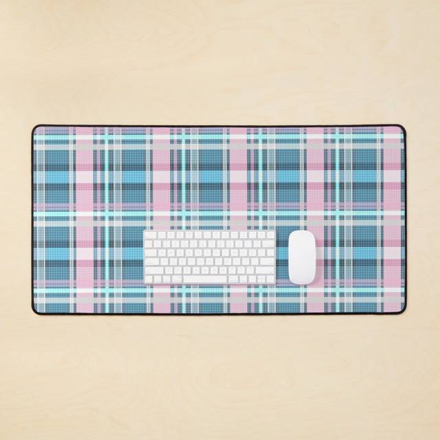 Desk Mat Trans flag pink, blue and white check pattern Large Gaming Mouse Pad 35x16 inch