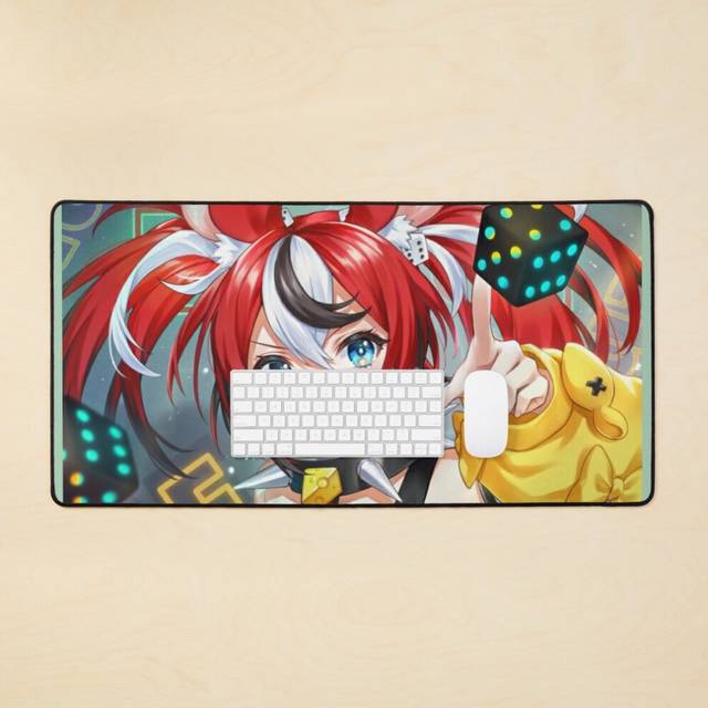 Desk Mat Hakos Baelz hololive Virtual YouTuber / Vtuber Musical Creator Playing Guitar Large Gaming Mouse Pad 35x16 inch