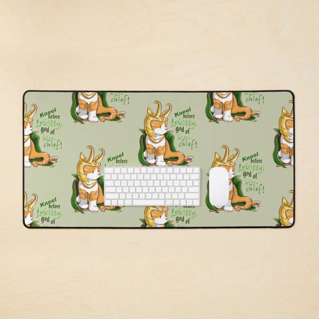 Desk Mat Kneel Before Lokitty! (chibi version) Large Gaming Mouse Pad 35x16 inch