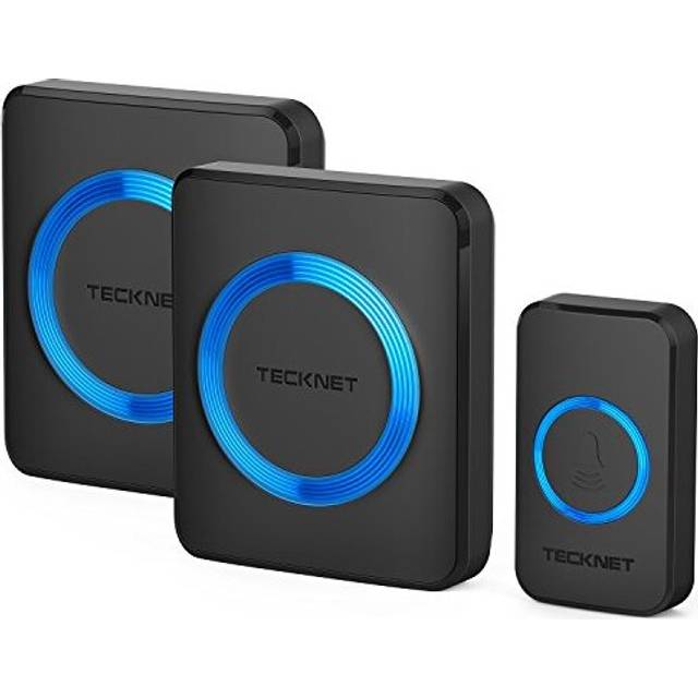 TECKNET Wireless Doorbell, Doorbell Waterproof Twin Wall Plug-in Cordless Door Chime Kit with 400m Range, 38 Chimes, 4-Level Volume & Blue Light, Plug