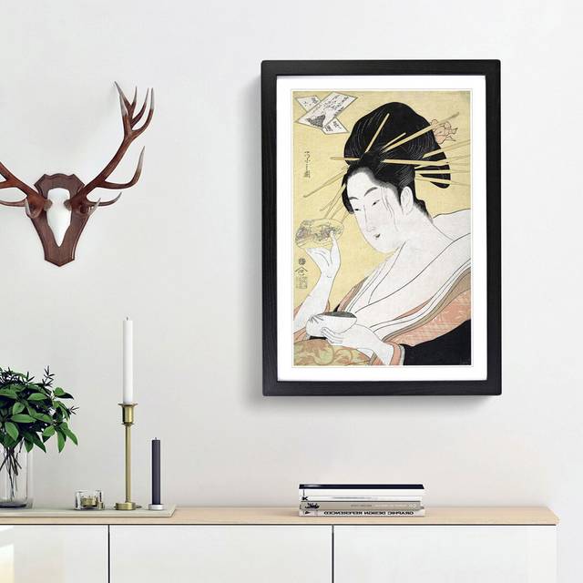 Matching Shells by Chobunsai Eishi - Picture Frame Painting Print - Black Framed (65cm H x 48cm W x 2cm D)