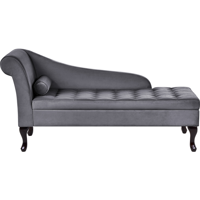 Left Hand Velvet Chaise Lounge with Storage Dark Grey PESSAC
