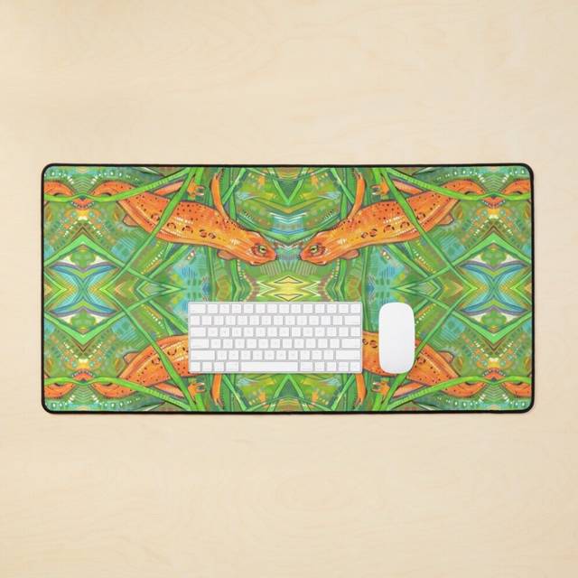 Desk Mat Eastern Newt Painting - 2019 Large Gaming Mouse Pad 35x16 inch