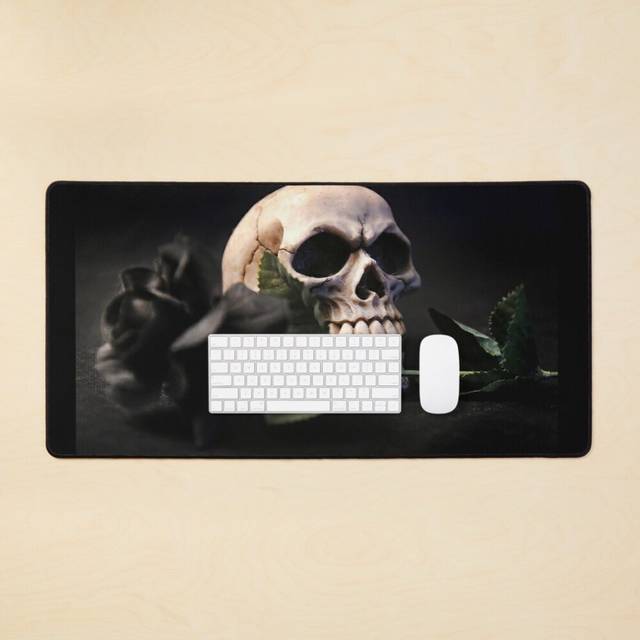 Desk Mat Skull with rose Large Gaming Mouse Pad 35x16 inch