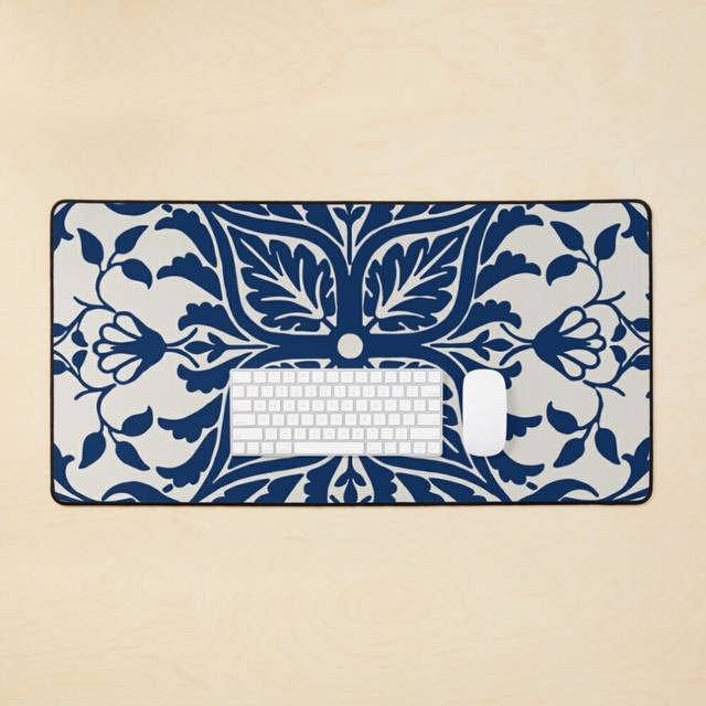 Desk Mat  William Morris Vintage Blue Floral Pattern Large Gaming Mouse Pad 35x16 inch