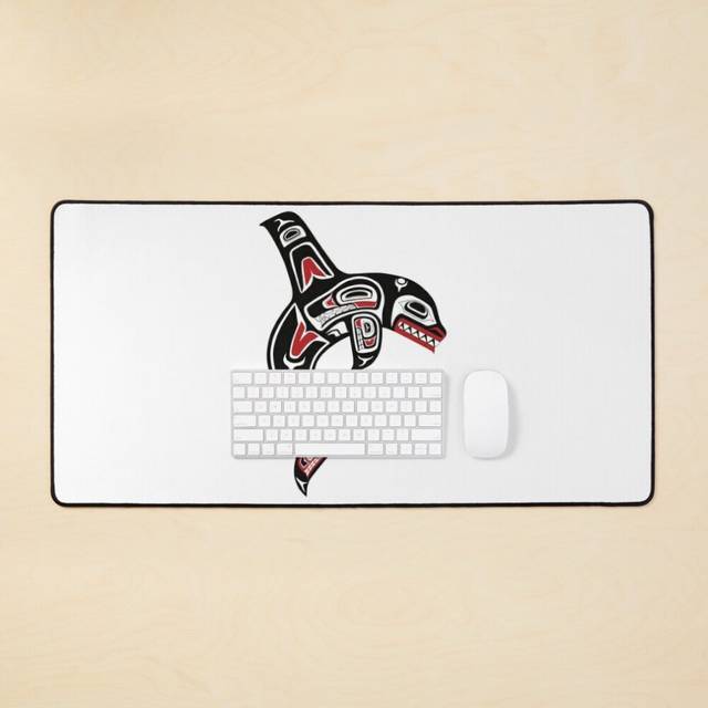 Desk Mat Pacific Northwest Native Orca Killer Whale Large Gaming Mouse Pad 35x16 inch