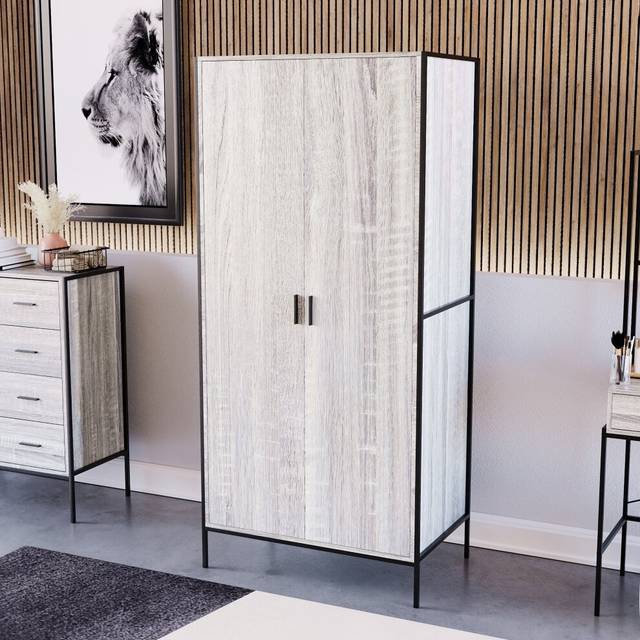 (Grey) Brooklyn 2 Door Wardrobe Industrial Furniture