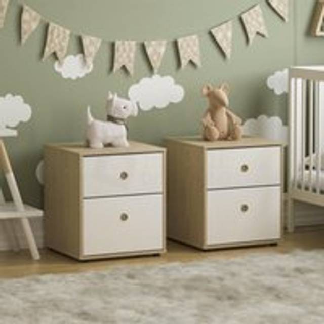 Junior Vida Neptune 2 Drawer Bedside Table Set of 2 Bedroom Furniture - White - One Size