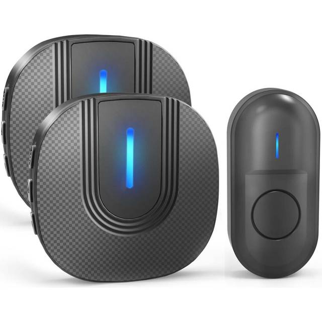 Wireless Doorbell, IP55 Waterproof Wall Plug-in Cordless Door Chime Kit with 1,000 Feet / 300M Range, 55 Chimes, 5-Level Volume & Blue Light, Battery