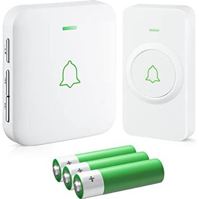Wireless Doorbell Battery Operated, Mini IP55 Waterpoof Door Chime Operating at 1000 Feet, 52 Melodies, 5 Volume Levels and CD Quality Sound, White