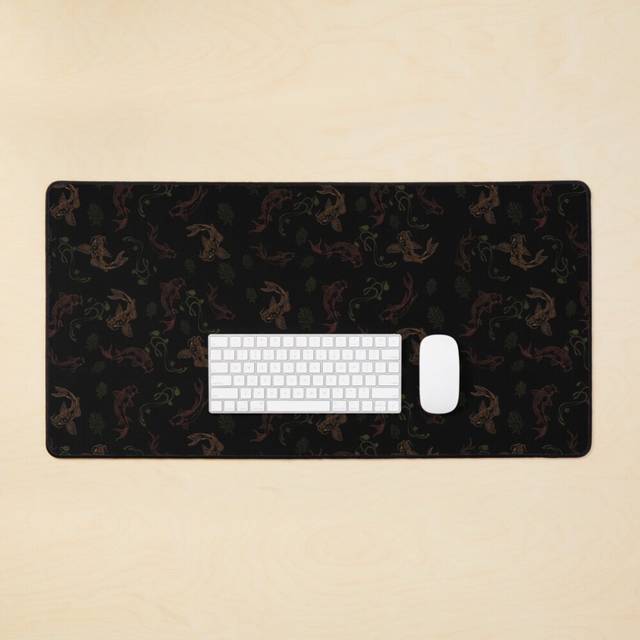 Desk Mat Pencil Koi in black Large Gaming Mouse Pad 35x16 inch