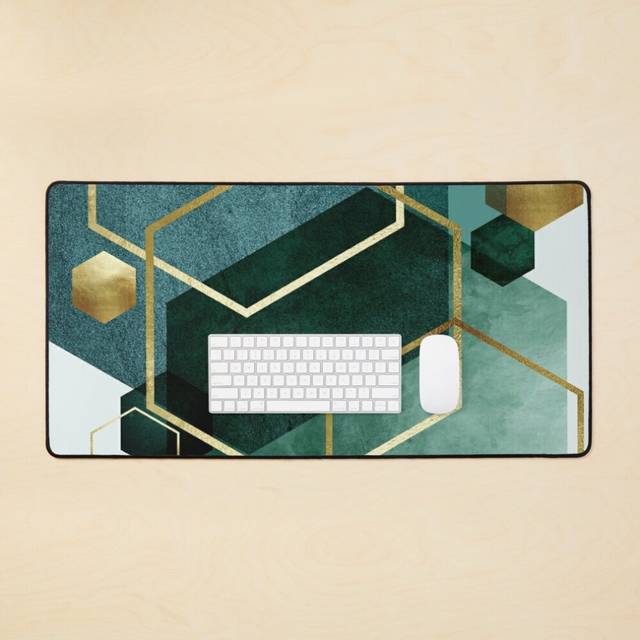 Desk Mat Teal Green Geo Large Gaming Mouse Pad 35x16 inch