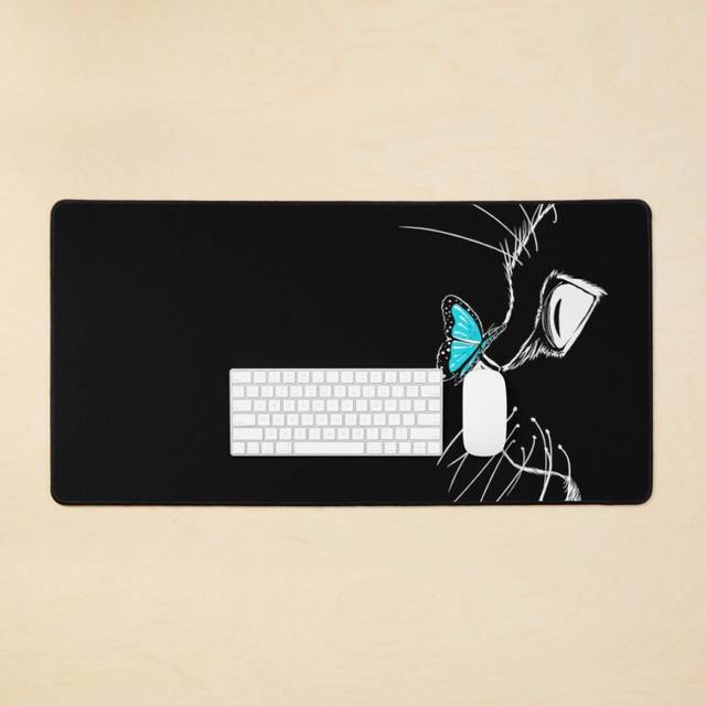 Desk Mat Boop! Butterfly on a kitten nose Large Gaming Mouse Pad 35x16 inch