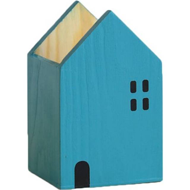 House Shape Wooden Pencil Pen Holder Desktop Organizer Container Brush Pot Stationery School Office Supplies
