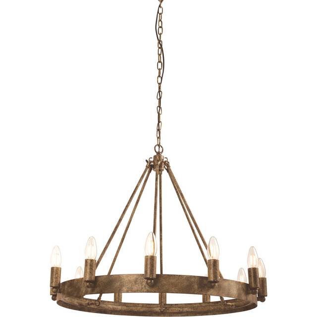 Dunstable 12-Light Wagon Wheel Chandelier - Aged Metal (52cm H X 70cm W X 70cm D)