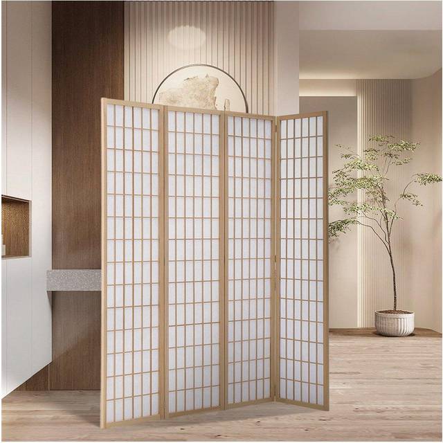4-Panel Natural Solid Wood Folding Room Divider Screen - One Size