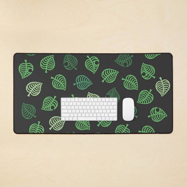 Desk Mat Nook Leaf Aloha Logo - Green on Grey Large Gaming Mouse Pad 35x16 inch