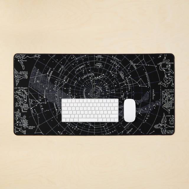 Desk Mat THE NORTHERN HEAVENS : Vintage Star Map Print Large Gaming Mouse Pad 35x16 inch