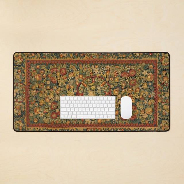 Desk Mat Medieval Unicorn Floral Tapestry Large Gaming Mouse Pad 35x16 inch