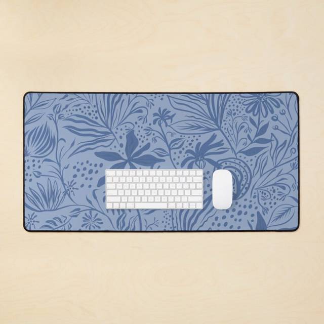 Desk Mat The Wild Floral Print - BLUE Large Gaming Mouse Pad 35x16 inch