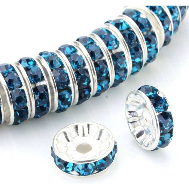 RUBYCA 100pcs 8mm Round Rondelle Spacer Beads Silver Tone Indicolite B