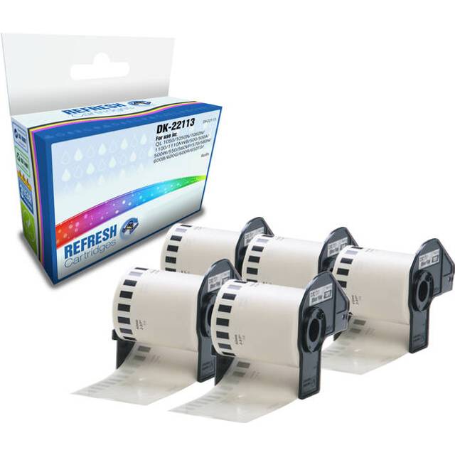 Everyday Valuepack of 5 Compatible Brother DK-22113 Label Rolls of 62mm Black on Clear Continuous Length Film Tape