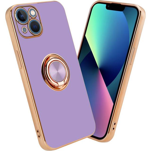 (Glossy Light Purple - Gold) Cadorabo Case for Apple iPhone 14 PLUS with ring Protective Cover made of flexible TPU silicone, with camera protection a