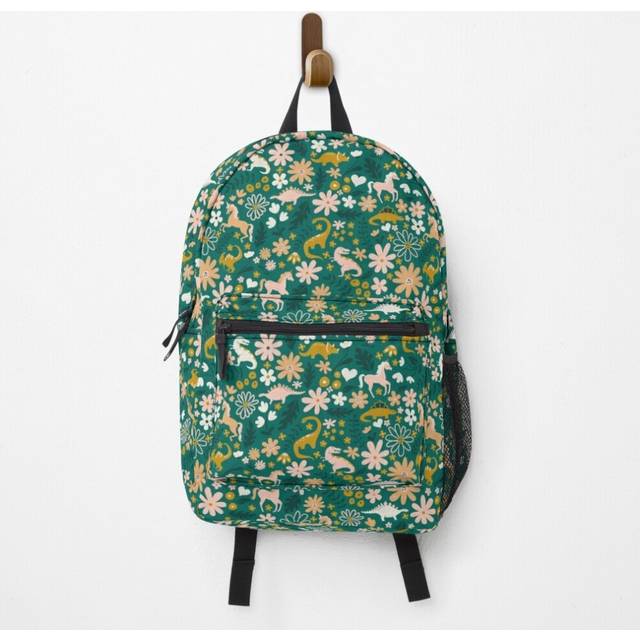 "Backpack Dinosaur + Unicorns on Emerald School Bag Travel 15"""