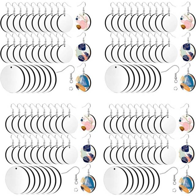 120Pcs Sublimation Blank Earrings Round MDF Board White Earrings Heat Transfer Earrings Unfinished for Jewelry Making