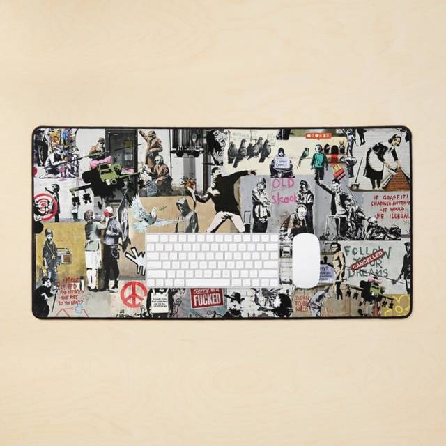 Desk Mat banksy collage Large Gaming Mouse Pad 35x16 inch