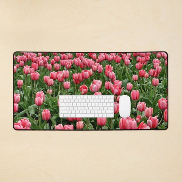 Desk Mat Tulip pink flower Large Gaming Mouse Pad 35x16 inch