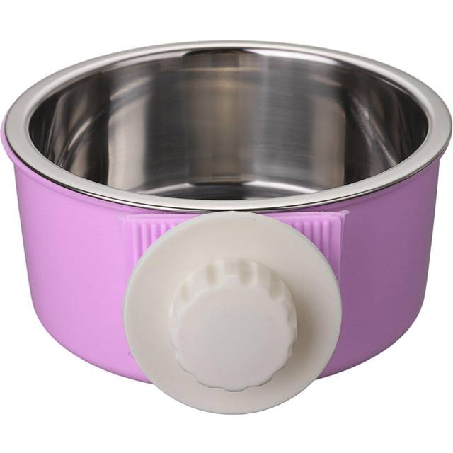 (Purple, S) Stainless Steel Dog Cat Bird Puppy Pet Hanging Cage Bowl Feeding Water Food
