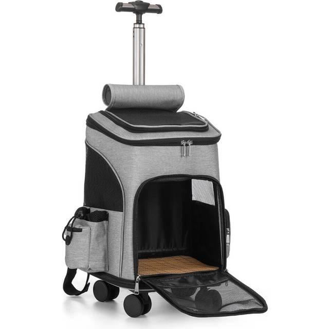 (Light Grey) Pet Stroller Dog Rolling Wheeled Dog Cat Puppy Carrier Backpack Travel